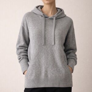 New Martha Stewart Heather Gray Wool Cashmere Hooded Sweater XL Pockets NWT